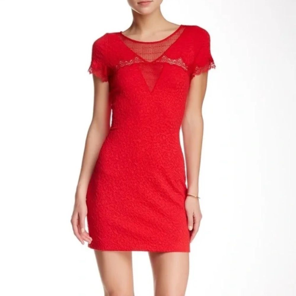 The Kooples Animal Print Textured Bodicon Dress Red S